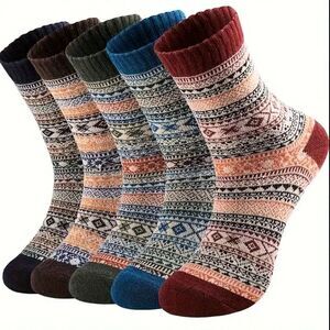Colorful Cozy Footwear 5 prs Thermal Crew Socks Winter Cushioned Absorbent 7-9.5